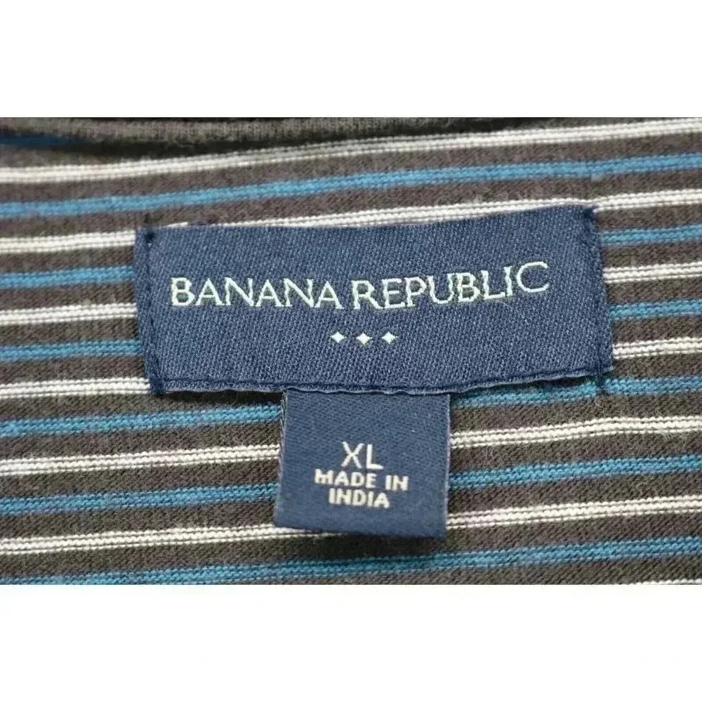 Men's Banana Republic Polo Shirt-XL-100% Cotton-Brown Striped